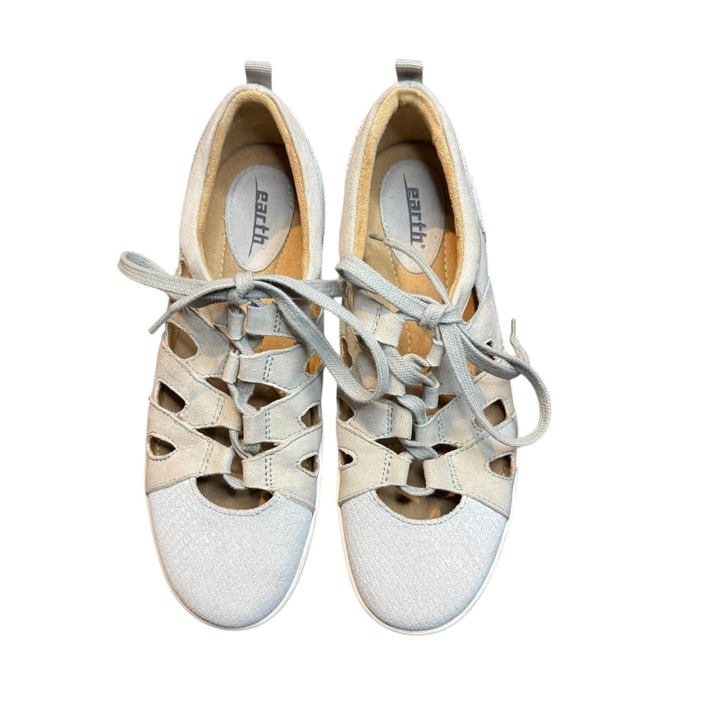 Earth Shoes Womens Size 8B Gray Leather Cutout Lace Up Comfort‎ Casual Sneakers